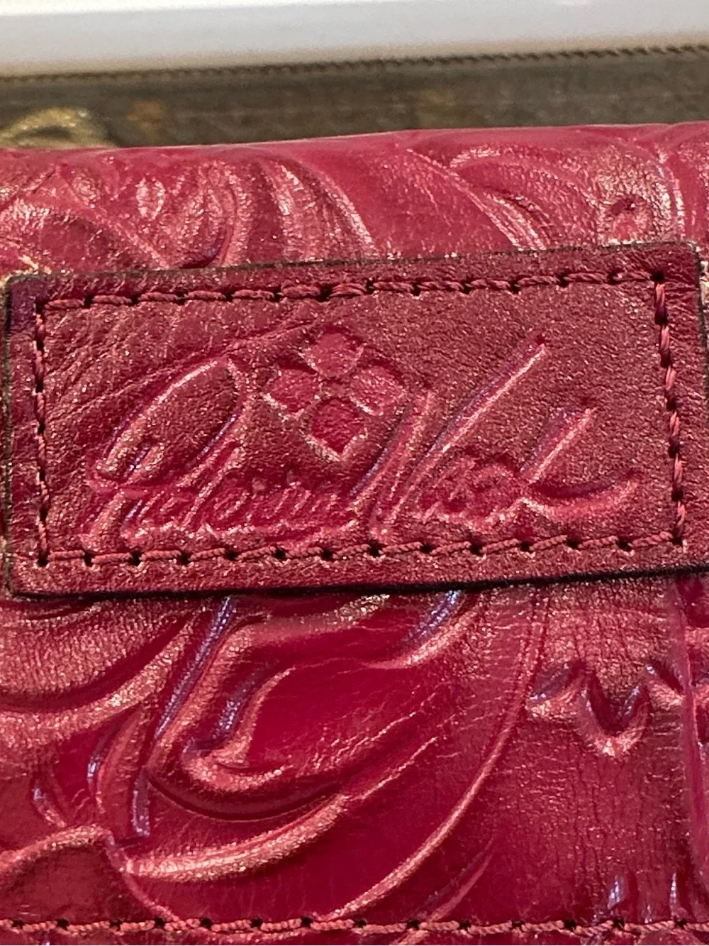 Patricia Nash Tooled Floral Motif Magenta Leather Wristlet/Clutch Purse - EUC